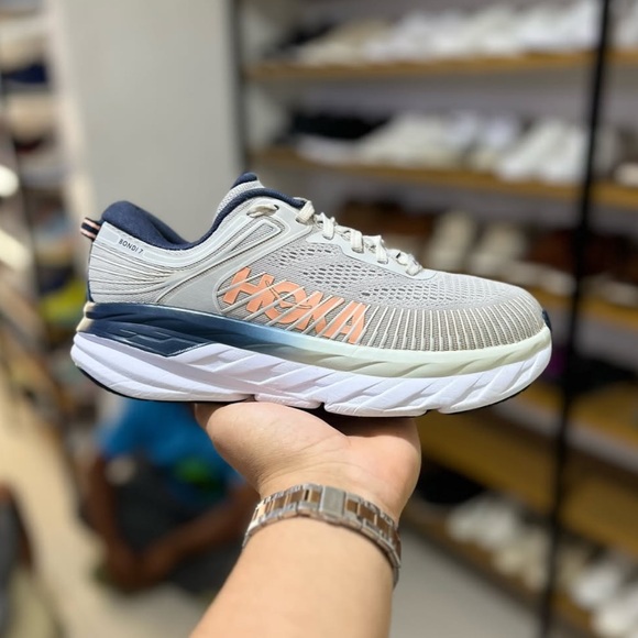 Hoka One One Shoes - Hoka One One Women’s Bondi 7 Wide Running Shoe in Lunar Rock/Black Iris Mesh